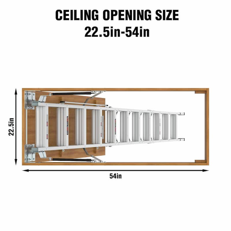Aluminum Attic Ladder: 350-Pound Capacity, Fits 22 1/2" x 54" Opening, Suitable for 7-10ft Ceilings