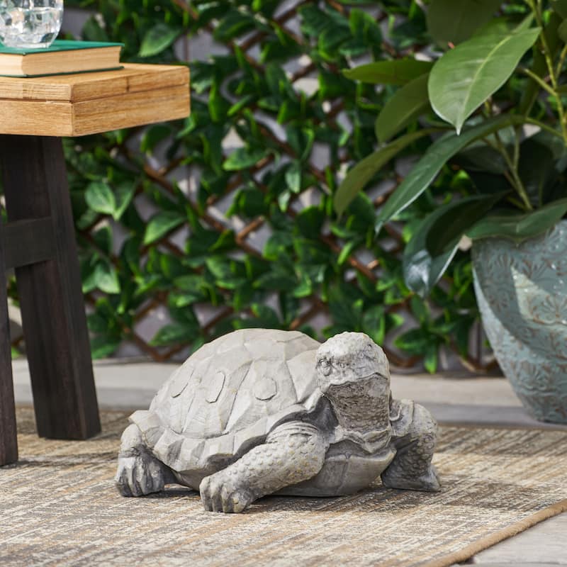 Roomfitters Outdoor Turtle Garden Statue, 15-Inch Cast Stone Decorative Sculpture in Lightweight Concrete, Dark Gray