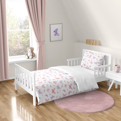Sweet Jojo Designs Pink and Purple Shabby Chic Butterfly Girl 5pc Toddler-size Comforter Set - Colorful Butterflies Watercolor