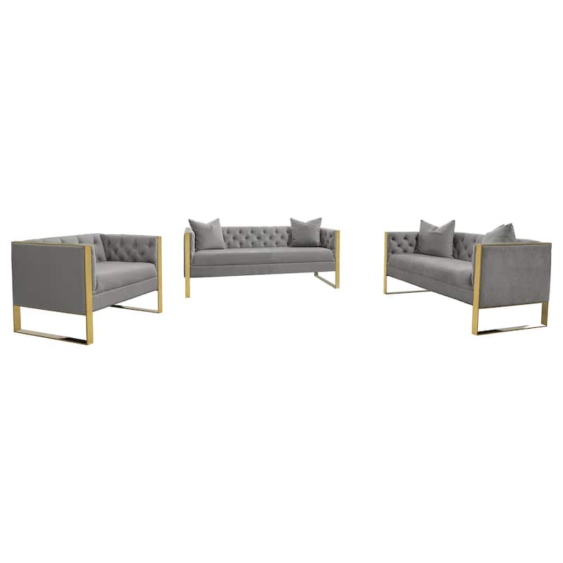 Eastbrook Velvet Upholstered Tufted Sofa Set Grey