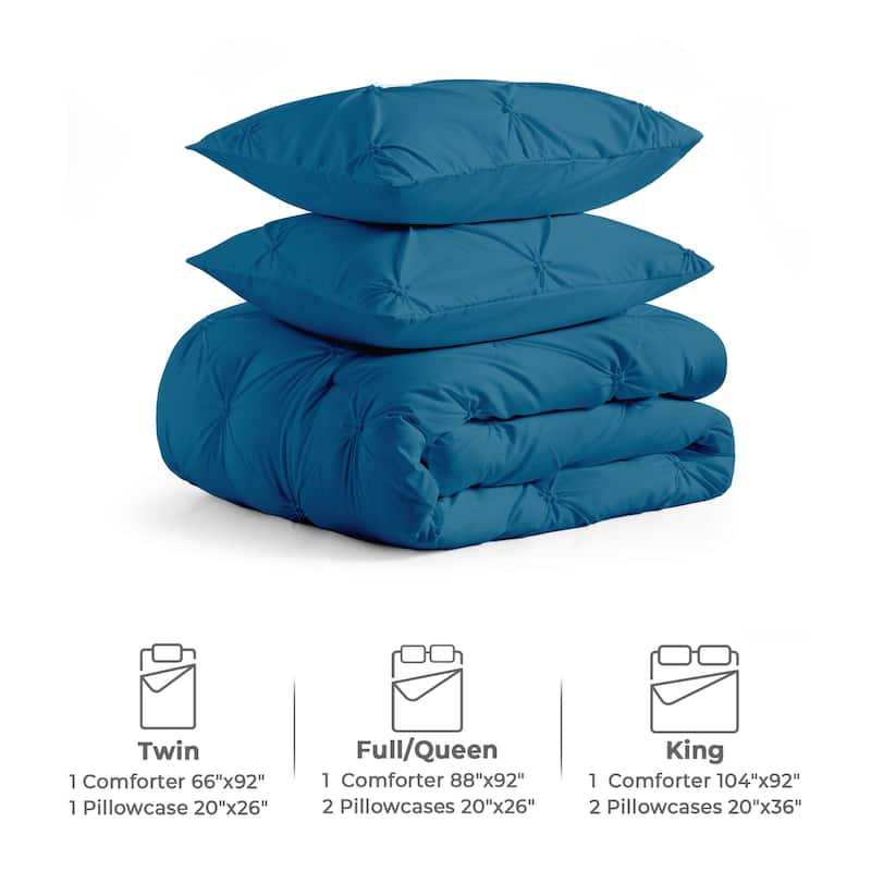 3 Piece Reversible Pintuck Pinch Pleat Bohemia and Tufted Clipped Comforter Set