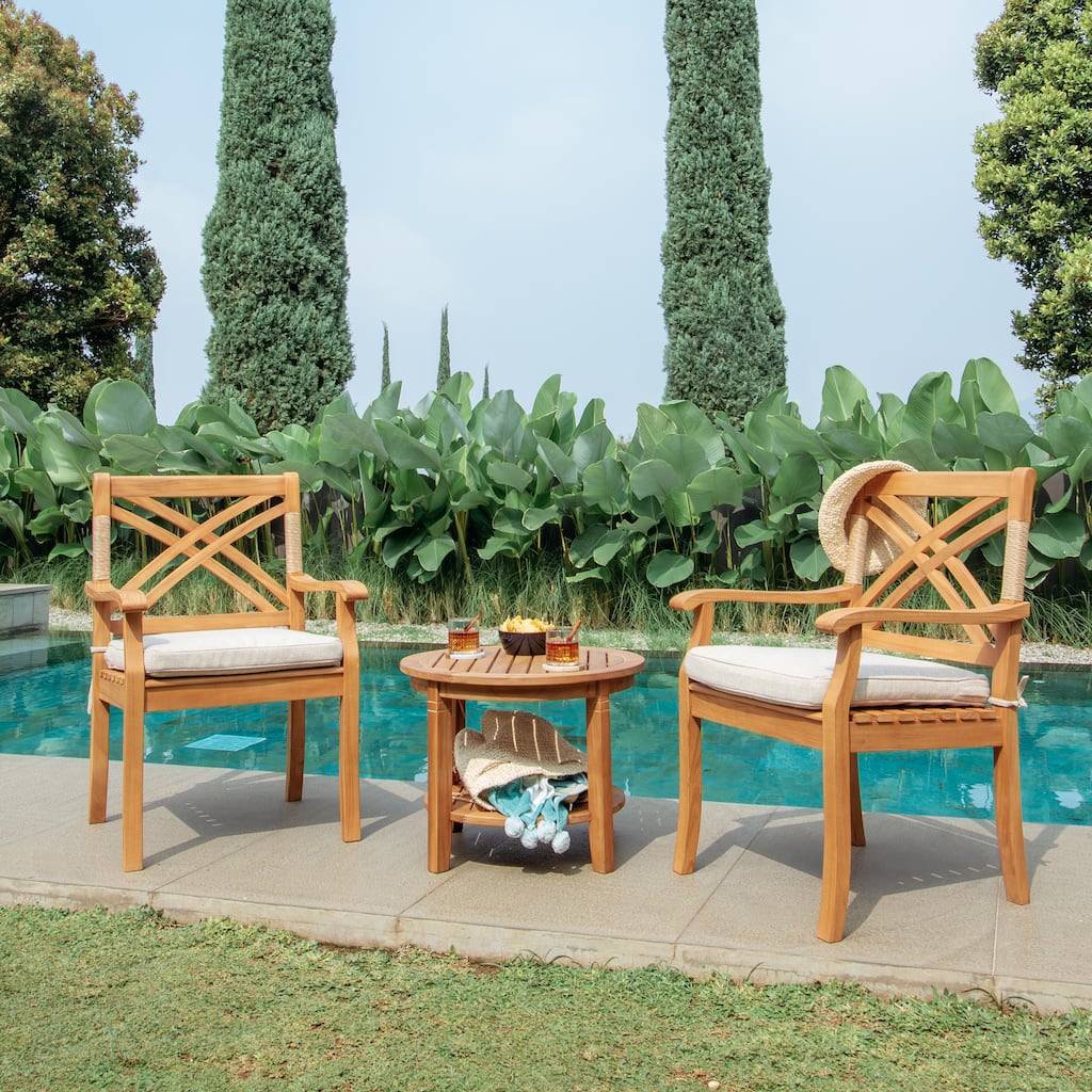 Cambridge Casual Carmel 3-Piece Teak Patio Conversation Set with Wicker-Accent Chairs