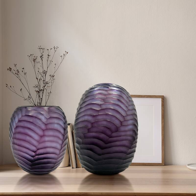 Set of 2 Decorative Handmade Glass Modern Art Vase in Purple