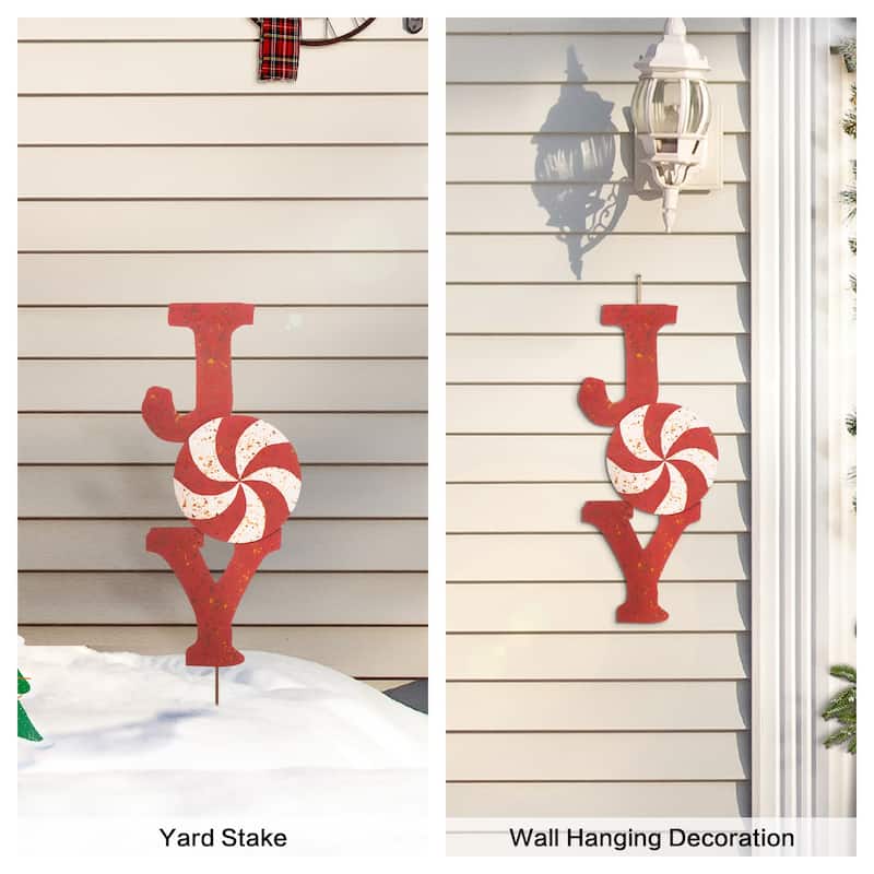 Glitzhome 36"H Christmas Rusty Metal JOY & NOEL Sign Yard Stakes Garden Decor (Two Functions)