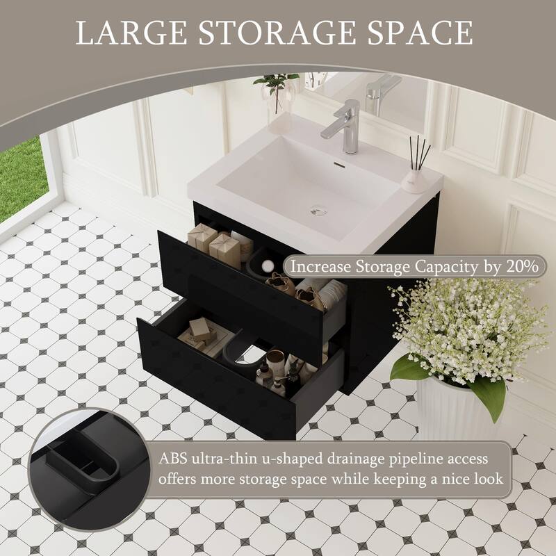 30" Wall-Mounted Bathroom Vanity with Resin Sink - Floating Bathroom Cabinet with Soft-Close Hinges,Floating Vanity Cabinet
