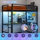 preview thumbnail 4 of 7, HOMCOM Loft Bed Twin Size with Desk, LED Lights, Charging Station, Twin Size Metal Loft Bed Frame