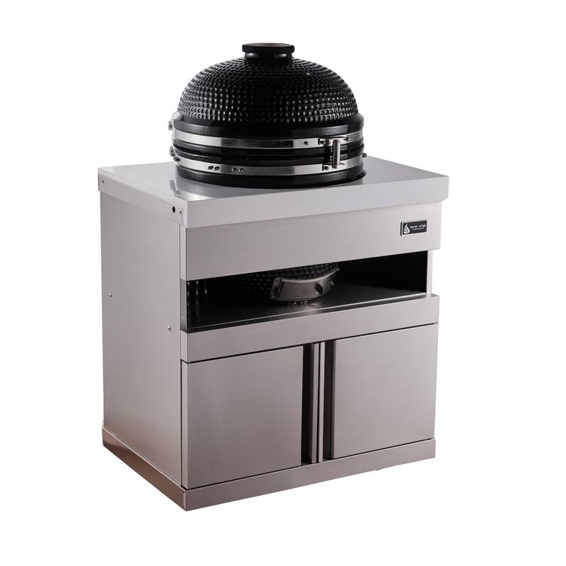 Mont Alpi MAKM-18 Heavy Duty Stainless Steel Universal Kamado Charcoal Smoker Grill Module with Granite Countertop + Storage