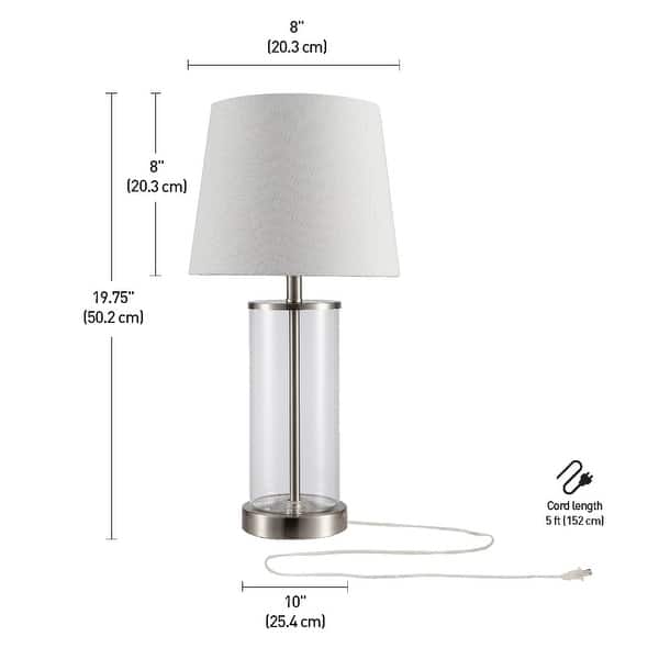 Maya 20 in. Fillable Clear Glass Table Lamp with White Linen Shade ...