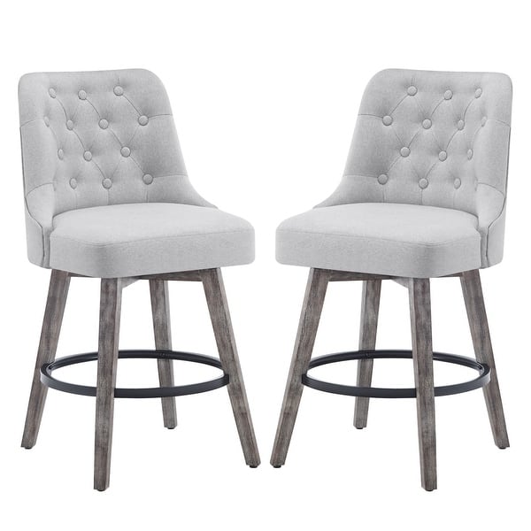 slide 2 of 26, HOMYKA Tufted Swivel Bar Stool with Wood Grain Chair Legs Set of 2 Light Grey - Bar Height