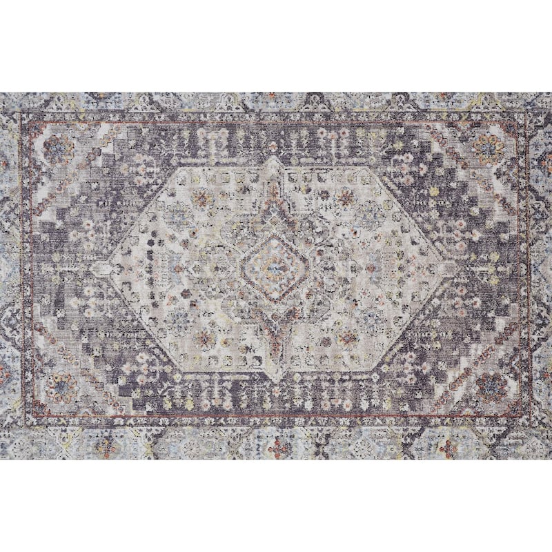Matana Space Dyed Medallion Area Rug, Light Gray/Plum/Rust - 6'-7" x 9'-6" - Rust Orange/Warm Light Gray/Black Plum