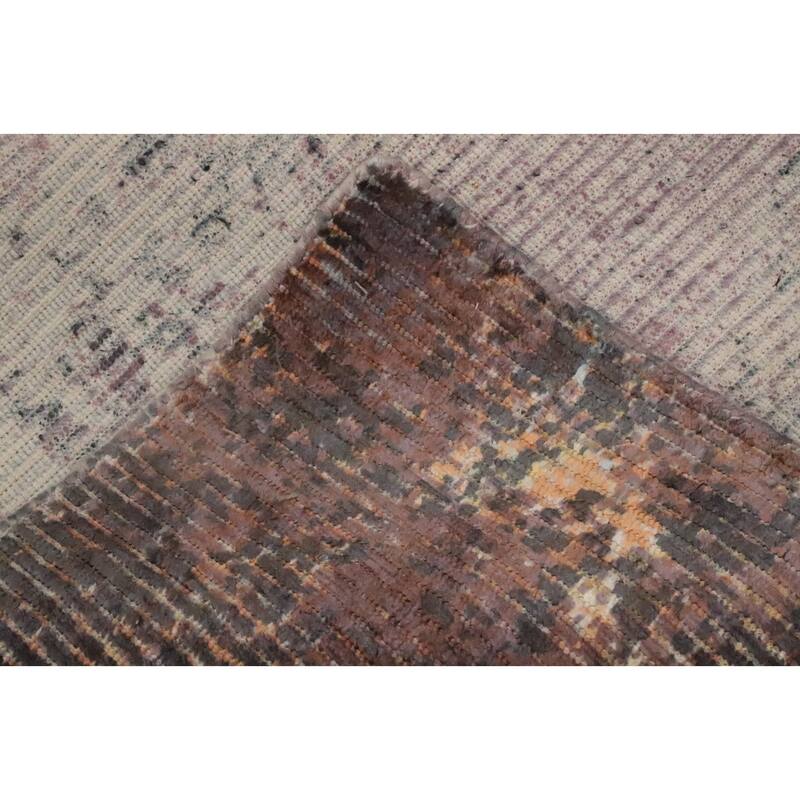 Hand Knotted Oriental Viscose Silk Carpet Modern All-Over Brown Abstract Area Rug - 7' 9'' X 4' 11''