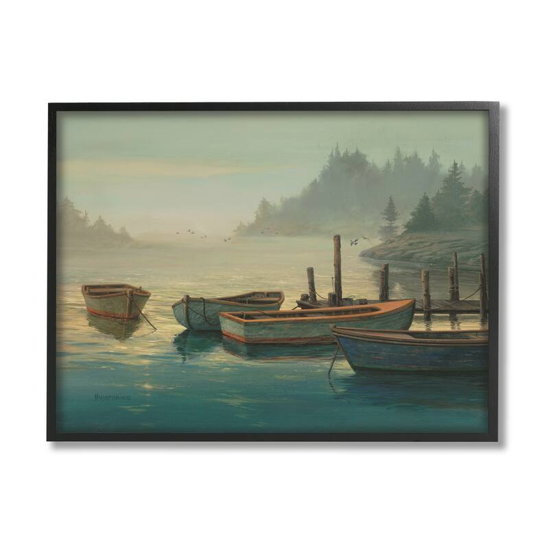 Stupell Docked Boats Landscape Framed Giclee Art Design by Michael Humphries - 30 x 24 - Black