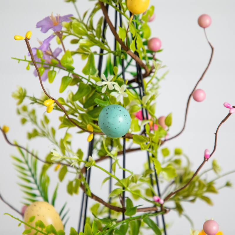 24-in Artificial Easter Cone Tree with Wild Flowers and Mini Eggs