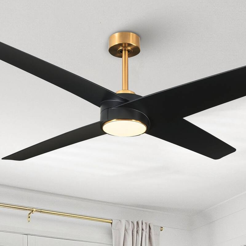 60-in Modern Black ABS 4-blade Brass Ceiling Fan with Light and Remote