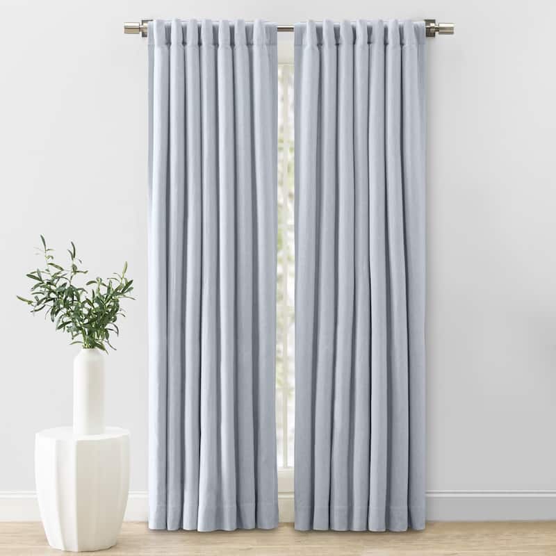 Herringbone Premium 100% Cotton Lined Rod Pocket W Back Tabs Single Curtain Panel - 48"W x 63"L - Grey