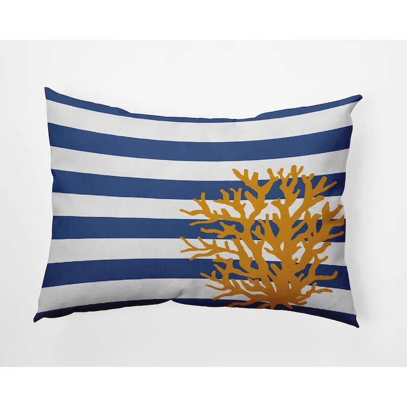 Coral and Stripes Indoor/Outdoor Throw Pillow - Nautical Navy - 14" x 20"