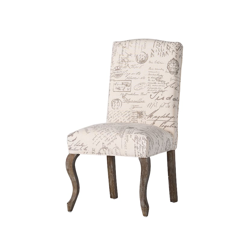 Lynna Dining Chair Set of 2, Beige Script Pattern Design, Carved Legs