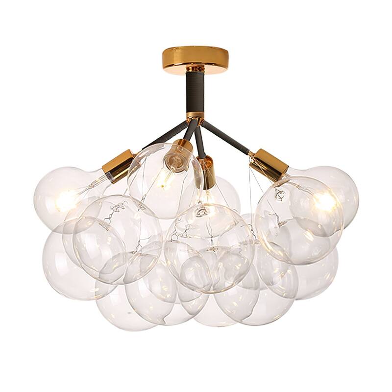 Contemporary Clear Glass Globe Bubble Semi Flush Mount - 4 Lights - Black