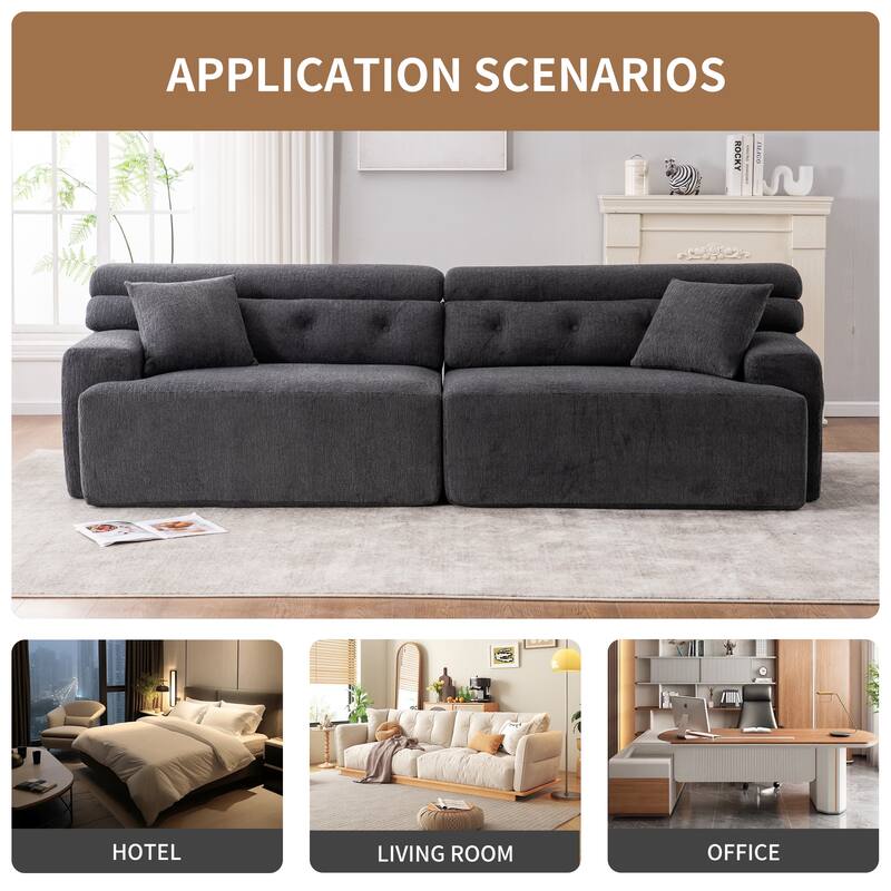 4-seater Dark Gray Compression Sofa, Fabric & Foam+Spring, 103x36x30 inches