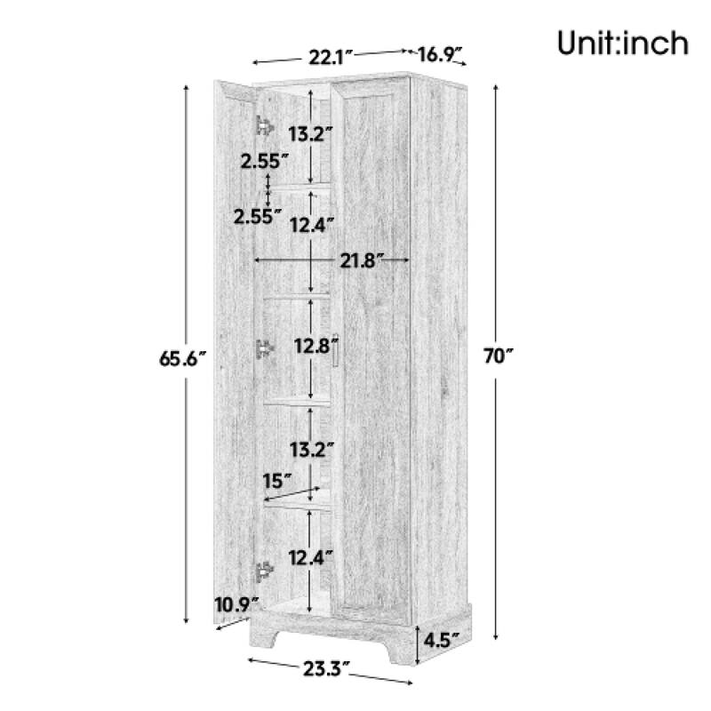 Roomfitters Tall 2-Door Storage Cabinet with 5-Tier Adjustable Shelves, Modern MDF Linen Tower for Bathroom & Office