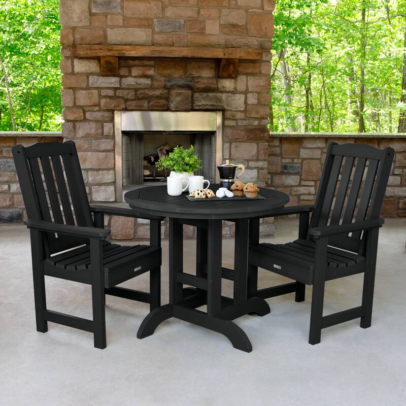 Lehigh 3-Piece Outdoor Dining Set - 36" Round Table, Dining-height - Black