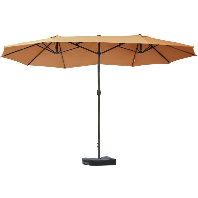 Outsunny Patio Umbrella 15' Steel Rectangular Outdoor Double Sided Market with base, UV Sun Protection & Easy Crank