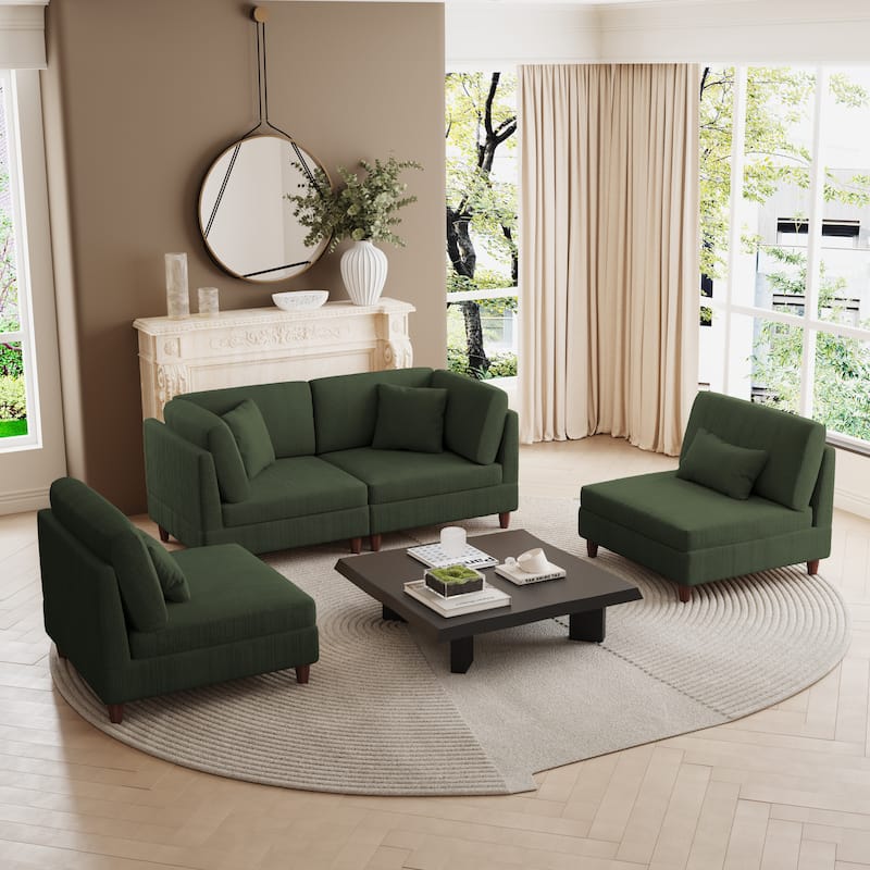 Multi-Combination Couch Modular Corduroy Sectional Sofa - 4-Piece Green - Reversible