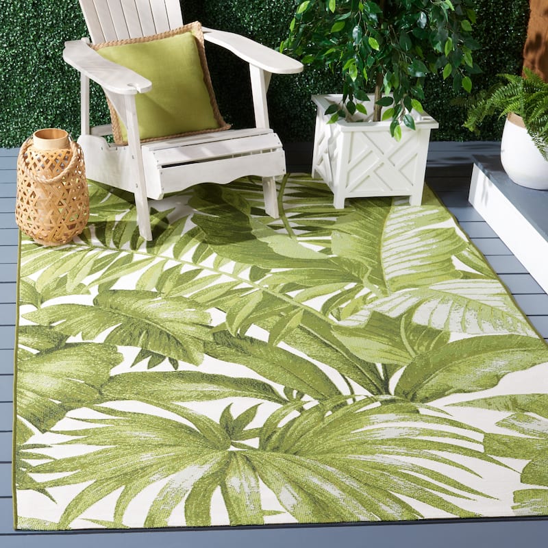 SAFAVIEH Barbados Floricica Tropical Indoor/Outdoor Waterproof Rug - 9'10" x 12'5" - Ivory/Green