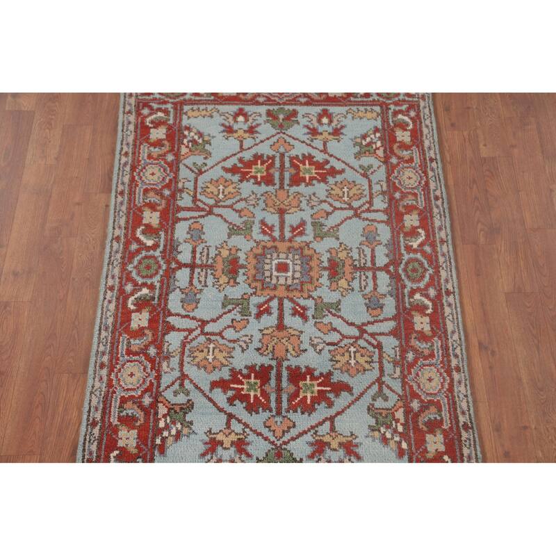 Light Blue Oushak Oriental Foyer Rug Hand-Knotted Wool Carpet - 2'11" x 4'11"