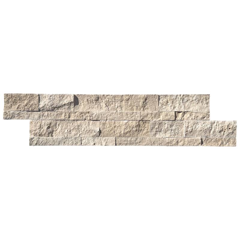 Ivory Travertine 6" x 24" Split Face Ledger Panel Mosaic Tile - Sample - Cream