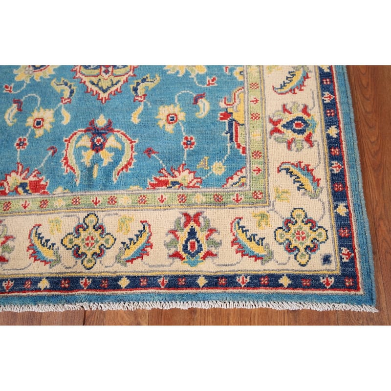 Light Blue Kazak Traditional Accent Rug Hand-Knotted Wool Carpet - 3'5" x 4'11"