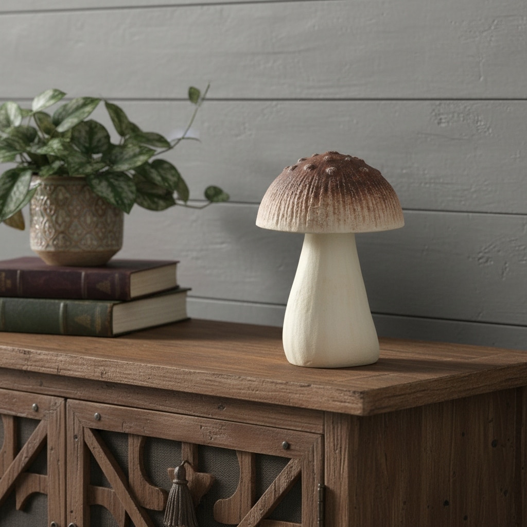 HomeRoots 6" Red And Off White Cast Iron Mushroom Tabletop Sculpture - 3.75 in. x 5.50 in. x 3.75 in.