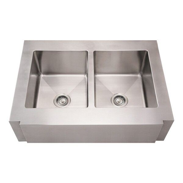 Whitehaus WHNCMAP3621EQ Commercial Double Bowl Undermount Sink with Front-Apron and Squared Front Design