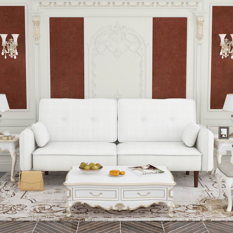 Fabric Futon Sofa bed with Solid Wood Leg - White