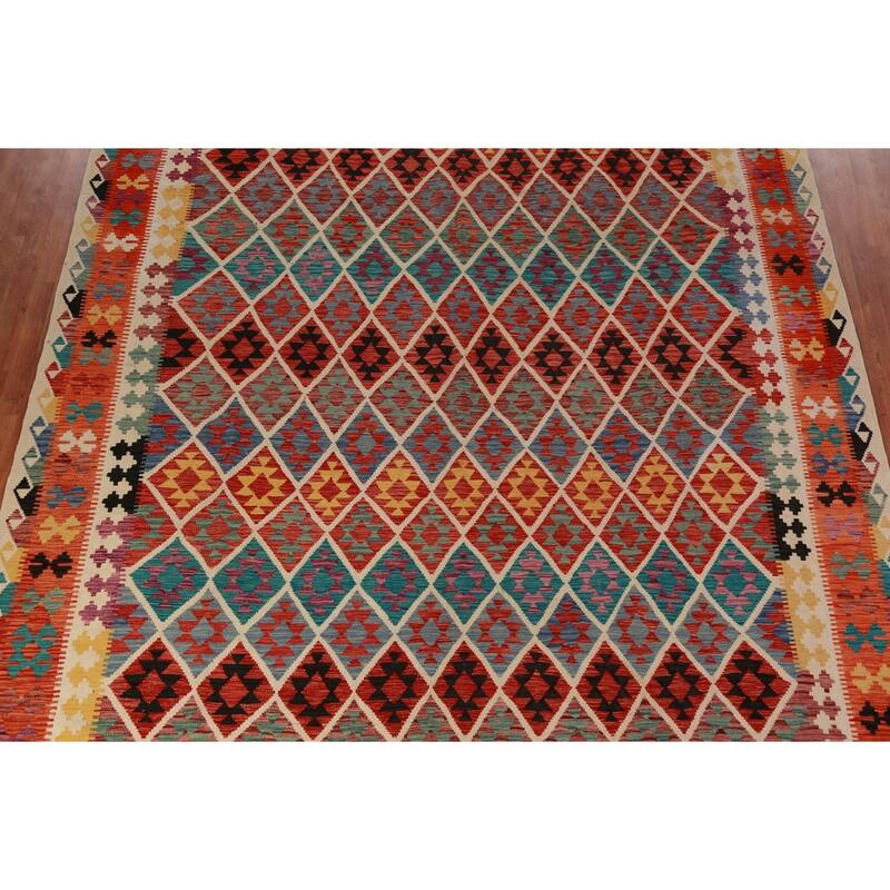 Reversible Kilim Area Rug Hand-Woven Oriental Wool Carpet - 10'3"x 12'6"