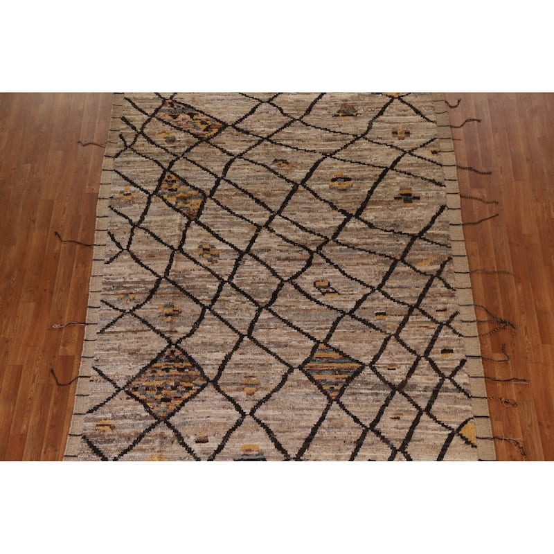 Modern Moroccan Wool Area Rug Hand-knotted Living Room Carpet - 6'8" x 9'11"