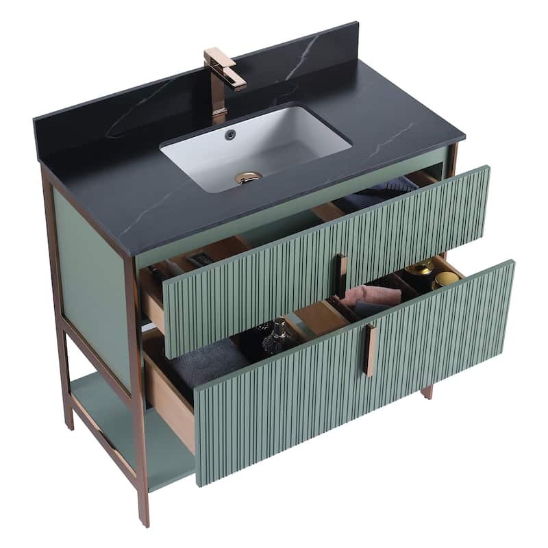 Fine Fixtures Serenity Modern Bathroom Vanity with Black Sintered Stone Top