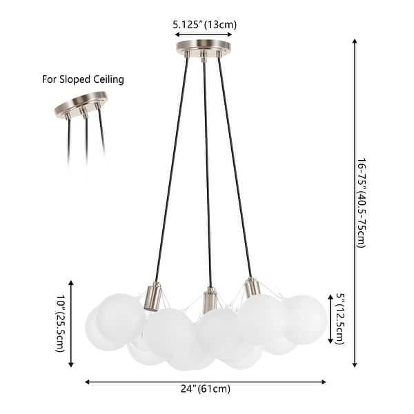 JONATHAN Y Rhys 24" 3-Light Mid-Century Glam Frosted Glass Orb LED Chandelier, White/Brushed Nickel