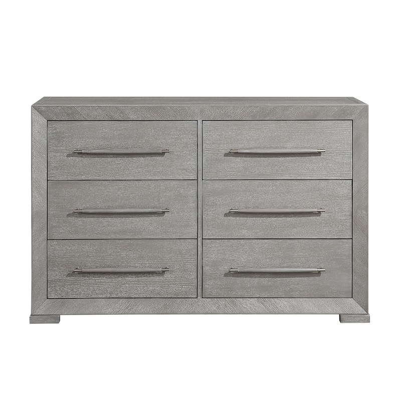 Contemporary Aesthetic Bedroom Furniture Set 6pcs Bed Dresser Mirror Nightstands Chest Gray