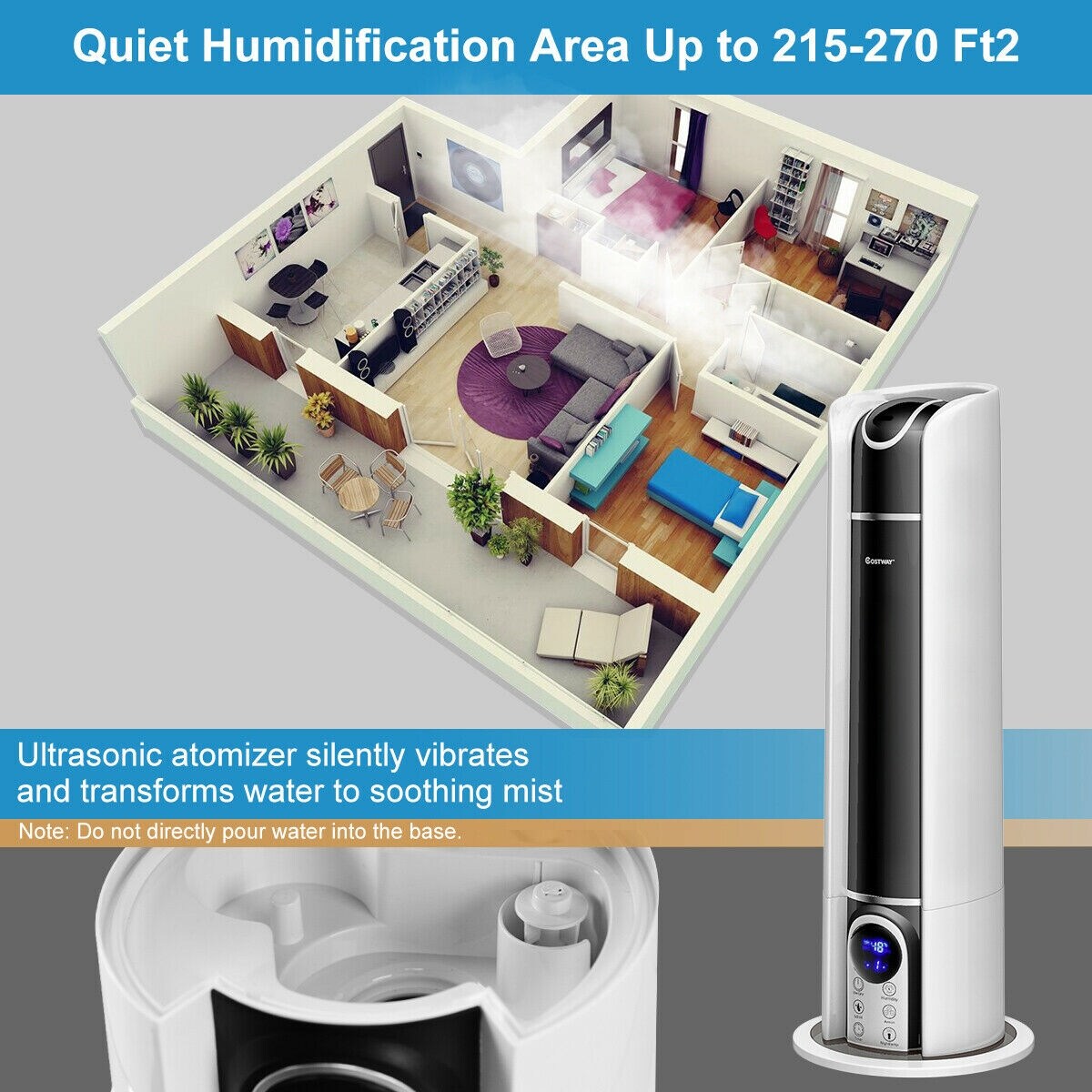Costway 6l cool mist humidifier air diffuser home office room led display remote control hotsell