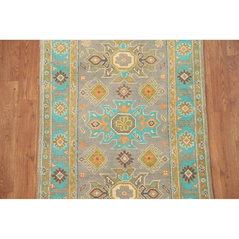 Geometric Grey Kazak Oriental Accent Rug Handmade Wool Carpet - 2'6" x 4'5"