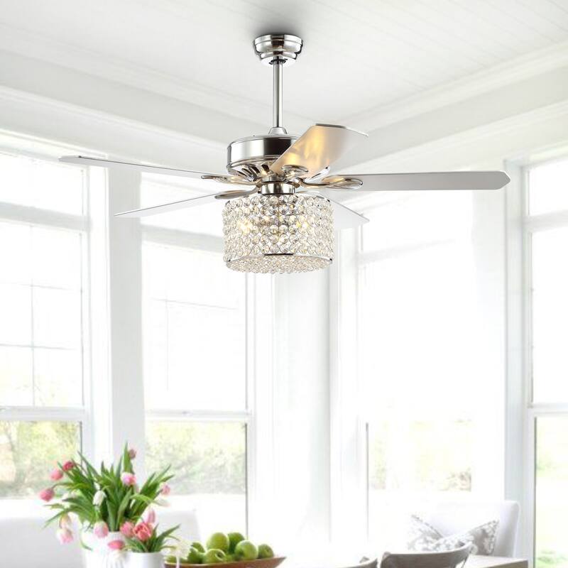 Becky 52" 3-Light Crystal Prism Drum LED Ceiling Fan With Remote, Chrome by JONATHAN Y
