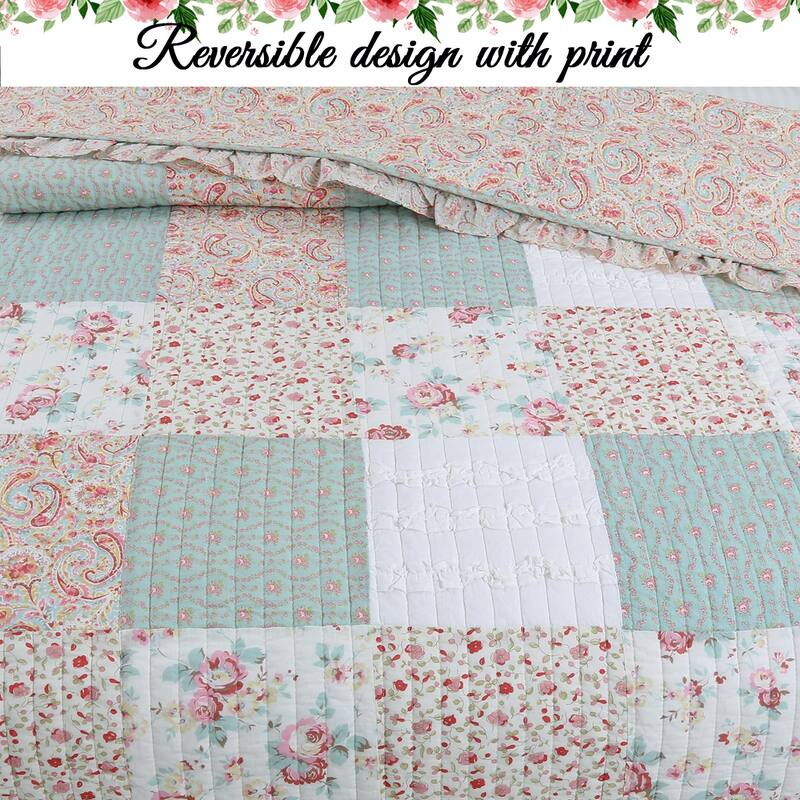 Cozy Line Raila Floral Patchwork Reversible Cotton Quilt Bedding Set