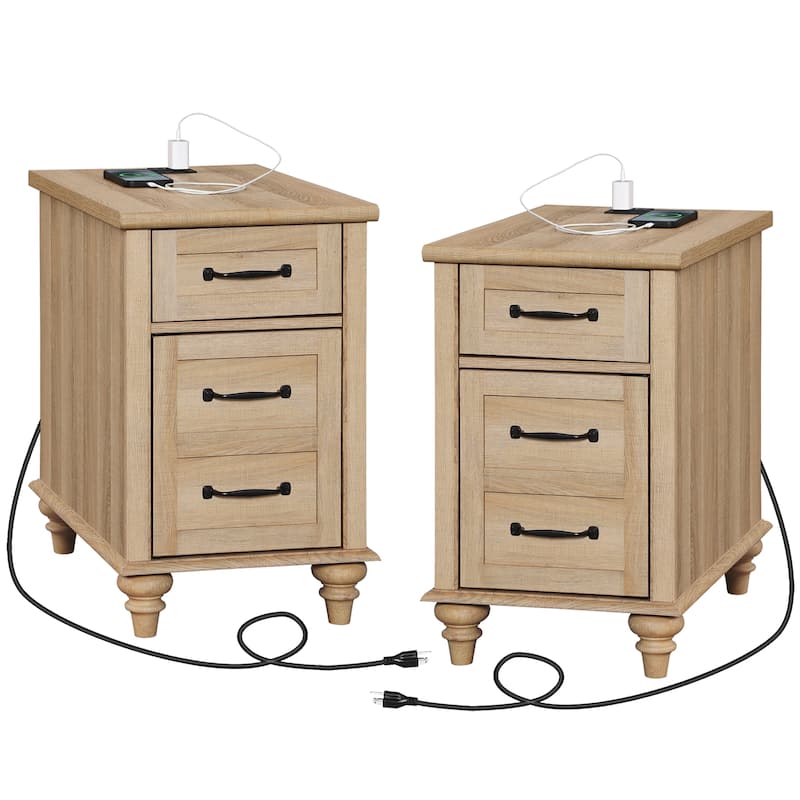 Nightstand End Table With Charging Station for Living Room Bedroom