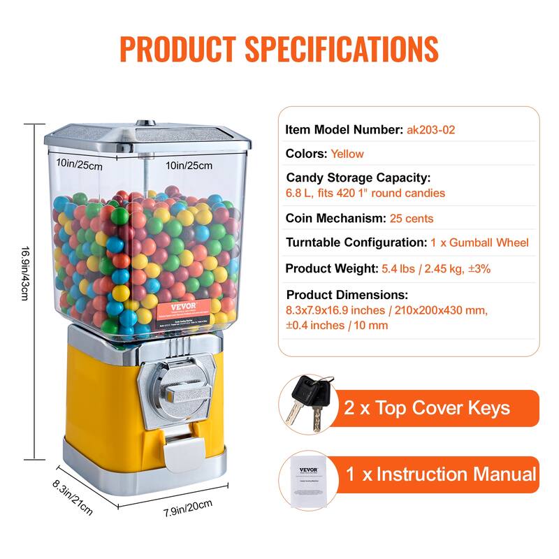VEVOR Gumball Machine for Kids Home Candy Vending Machine PC Gumball Dispenser Bubble Gum Machine for Game Stores
