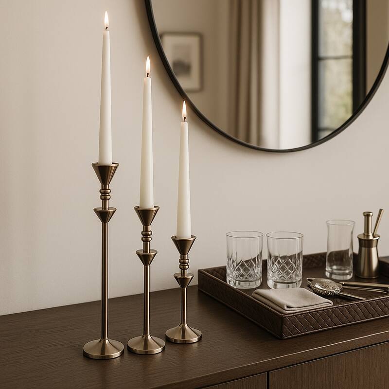 Metal Candle Sticks Sleek Modern Design Home Decor - 10/13/16" Bronze - 3.75" x 3.75" x 15.5" - Bronze - 3.75" x 3.75" x 15.5"