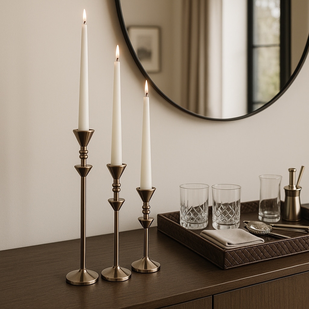 Metal Candle Sticks Sleek Modern Design Home Decor - 10/13/16" Bronze - 3.75" x 3.75" x 15.5"