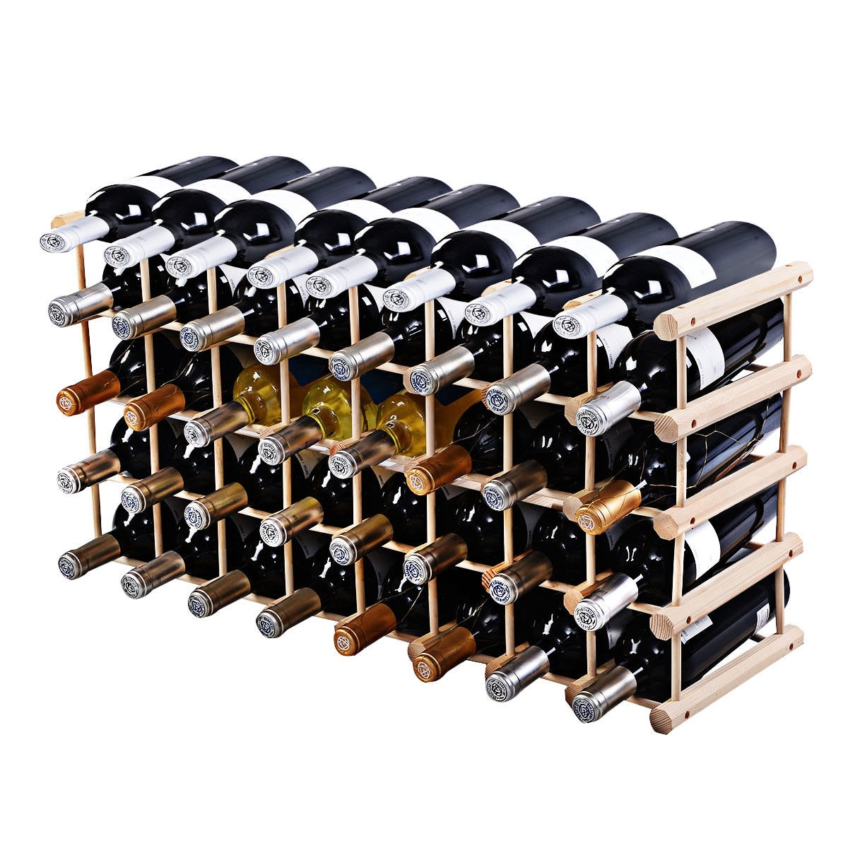 Costway Wood Wine Rack Stackable Storage Storage Display Shelves 40 Bottle Natural Pinewood Color