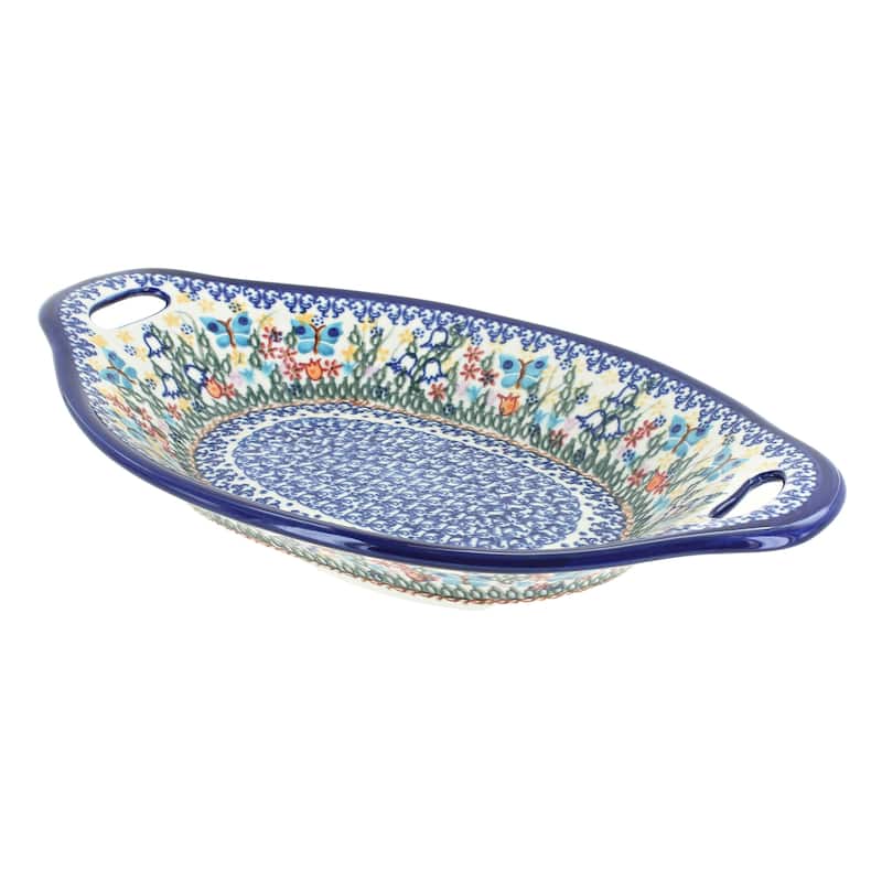 Blue Rose Polish Pottery 110 Vena Bread Tray with Handles