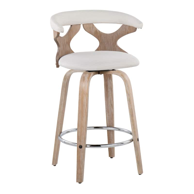 Carson Carrington Viby Fixed-Height Counter Stool with Bent Wood Legs & Round Footrest (Set of 2) - Cream Fabric/White Washed Wood